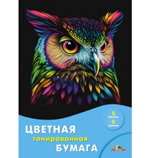 Цветная бумага тонированная А4  8л.,8цв. папка 