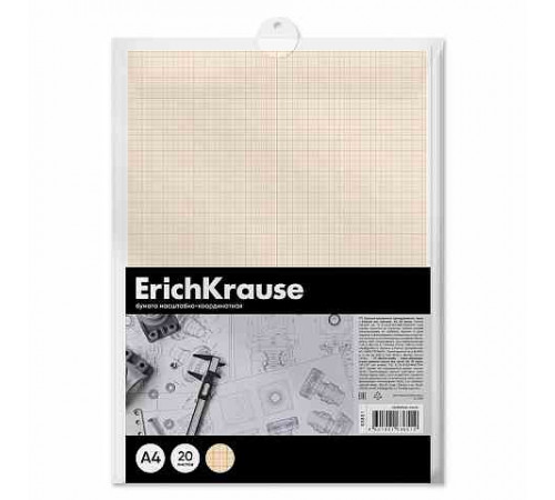 Бумага масштабно-координатная в пластиковой папке ErichKrause, А4, 20 листов