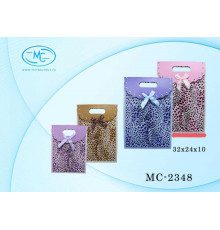 Подарочный пакет: пакет-сумка на липучке, рисунок-леопард /ассорти/, с атласным бантиком, 32*24*10 см МС-2348