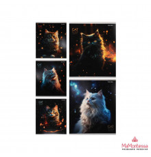 Тетрадь КЛЕТКА 48л. КОТИКИ И ОГОНЬКИ (48-5130) (глиттер, цвет.мелов.обл.)