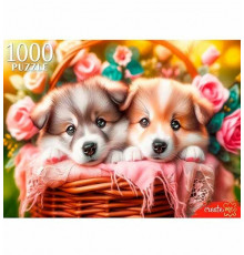 ПАЗЛЫ 1000 элементов. ДВА ЩЕНКА В КОРЗИНЕ  (арт.ХП1000-8277)