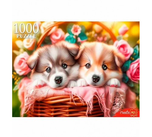 ПАЗЛЫ 1000 элементов. ДВА ЩЕНКА В КОРЗИНЕ  (арт.ХП1000-8277)