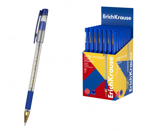 Ручка шариковая ErichKrause ULTRA-30 Gold Stick&Grip Classic 0.7, Super Glide Technology, цвет чернил красный (в коробке по 12 шт.)