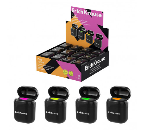 Точилка пластиковая ErichKrause Case, Accent, с контейнером, ассорти (в коробке-дисплее по 24 шт)