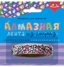 Декоративная алмазная лента из страз, самокл. Розовая С3782-03
