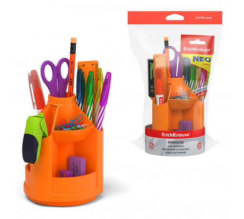 Набор настольный на вращающейся подставке ErichKrause® Mini Desk, Neon Solid, оранжевый 53229