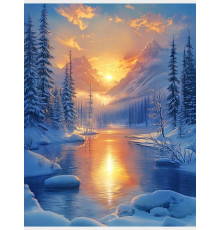 Пр.п.Холст с красками 17х22 см по номерам в коробке (14цв.) Зимний горный пейзаж (арт. ХК-0477)