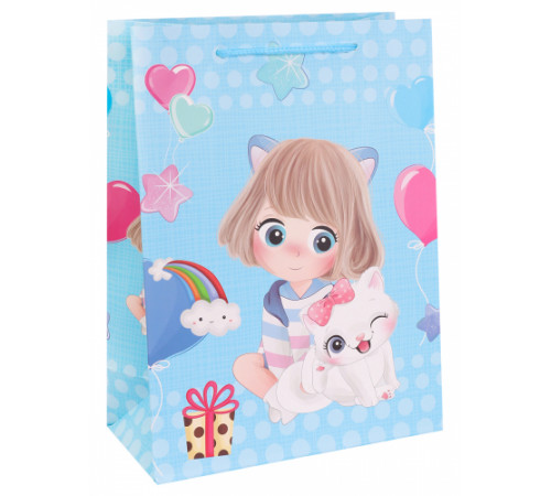 Dream cards Пакет подарочный с мат.лам. 18х24х8,5см (M) Девочка с котёнком, голубой, 210 г ПКП-3117 Dream cards Пакет подарочный с мат.лам. 18х24х8,5см (M) Девочка с котёнком, голубой, 210 г ПКП-3117