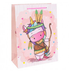 Dream cards Пакет подарочный с мат.лам. 18х24х8,5см (M) Единорог с луком, 210 г ПКП-3102