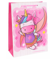 Dream cards Пакет подарочный с мат.лам. 18х24х8,5см (M) Единорог спешит на помощь, 210 г ПКП-3103
