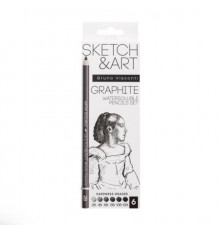 НАБОР ВОДОРАСТВОРИМЫХ (АКВАРЕЛЬНЫХ) ЧЕРНОГРАФИТОВЫХ КАРАНДАШЕЙ SKETCH&ART2B-4B-6B-8B-10B-12B, 6 шт