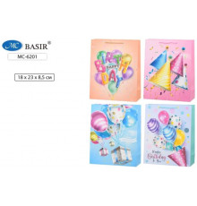 Подарочный пакет HAPPY BIRTHDAY плотный, с рисунком, объёмная аппликация ассорти МС-6201