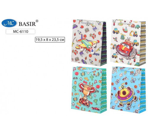 Подарочный пакет МУЖСКАЯ ТЕМАТИКА для мальчиков; плотный, машина, кубок, самолёт МС-6110