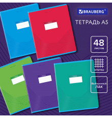 Тетрадь А5 48л. Brauberg скоба, КЛЕТКА, выборочный лак, Классика, 404344