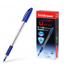 Ручка шариковая ErichKrause U-109 Stick&Grip Classic 1.0, Ultra Glide Technology, цвет чернил синий (в коробке по 12 шт.) 53742