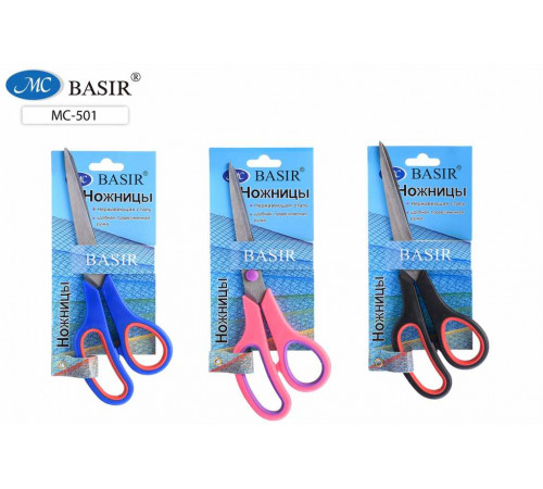 Ножницы, пластиковые ручки, резин.вставки, длина 21,5cm,лезвие 11cm МС-501