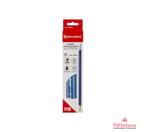 Карандаши чернографитные BRAUBERG НАБОР 12 шт., 
