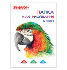 Папка для рисования А4, 40л., 120 г/м2, ПИФАГОР, 210х297мм, Попугай, 129222