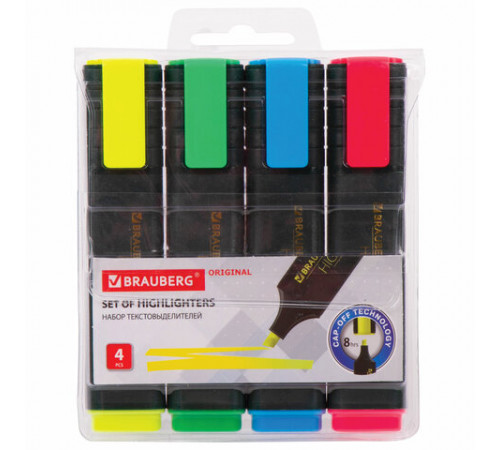 Набор текстовыделителей 4 ЦВЕТА, BRAUBERG 