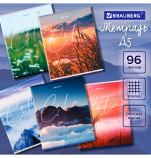 Тетрадь А5 96 л. BRAUBERG скоба, клетка, обложка картон, 