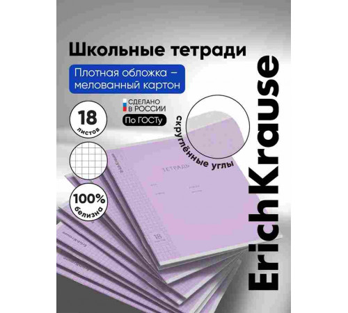 Тетрадь школьная ученическая ErichKrause Классика Visio фиолетовая, 18 листов, клетка (в плёнке по 10 шт.)44981