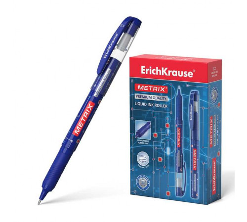 Ручка-роллер ErichKrause Metrix® Stick&Grip Classic 0.5, цвет чернил синий (в коробке по 12 шт.)45479