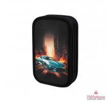 Пенал ЮНЛАНДИЯ, 3 отделения, картон с эффектом soft-touch, 19х11 см, Fire car, 272267