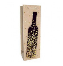 Пакет подар. из крафт-бумаги с тисн.фольг.12.5х36.5х9см(craft Bottle) зол.бутылка 200г ППК-6116