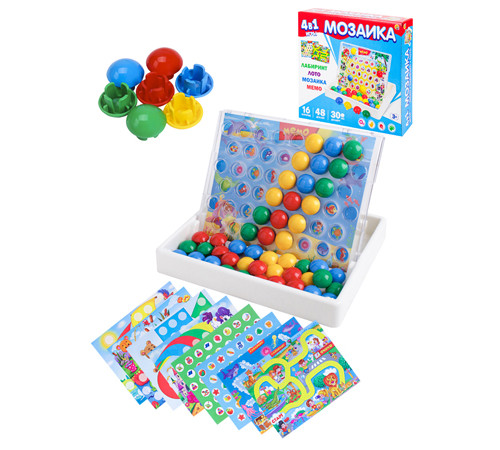 Мозайкин. Игра 4в1 (Мозаика, Мемо, Лабиринт, Лото) чемодан в коробке ( Арт. ИН-8226)