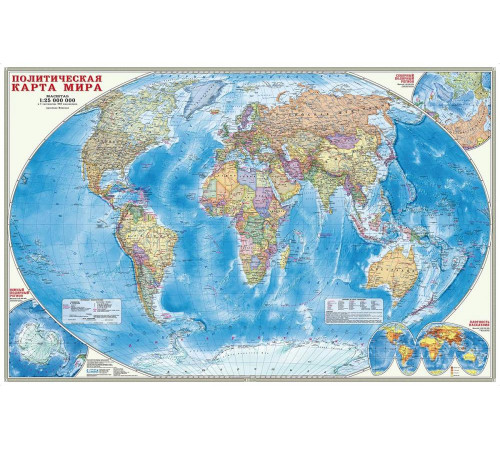 Карта настенная. Мир Политический. М1:25 млн. 124х80 см. ГЕОДОМ