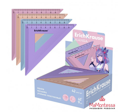 Угольник пластиковый ErichKrause Manga, 45°/9см, ассорти  61843