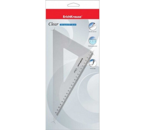 Угольник ErichKrause® Clear, с углом 60 градусов, 22.5 см, прозрачный (в блистере)