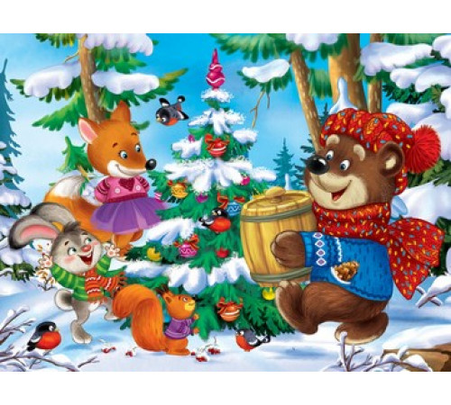 Холст с красками 17x22 см по номерам в коробке (14 цв.) Новогодние хлопоты в лесу (Арт. ХК-2276)