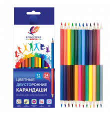 Карандаши цветные шестигранные двусторонние-Классика- 12штук/24цвета 33С 2190-08