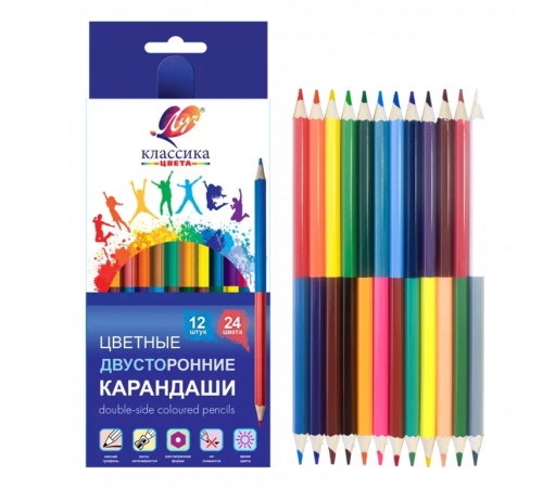 Карандаши цветные шестигранные двусторонние-Классика- 12штук/24цвета 33С 2190-08 Карандаши цветные шестигранные двусторонние-Классика- 12штук/24цвета 33С 2190-08