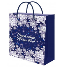 Optima Пакет подарочный с глянц.ламин. 26,4х32,7х8 см (L) Синий новогодний, 128г(с.р.)ППК-2356