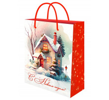 Пр.п.Optima Пакет подарочный с глянц.лам. 18х23х8 см (M)  Зимний домик, 128г ППК-2312