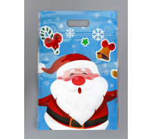 Пакет подарочн.НГ 15*23 Дед мороз на голубом .Зип-Лок