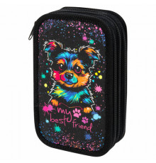 Пенал ЮНЛАНДИЯ, 3 отделения, картон с эффектом soft-touch, 19х11 см, 