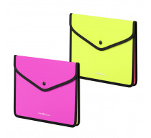 Папка-конверт на кнопке пластиковая ErichKrause® Matt Neon, обшитая, с текстильной вставкой, A5+, непрозрачный, ассорти (в пакете по 4 шт.)