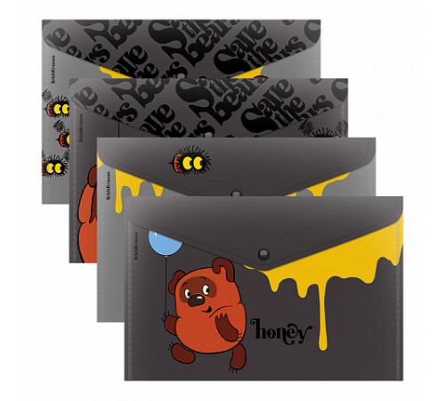 Папка-конверт на кнопке пластиковая ErichKrause Винни-Пух,A4,ассорти(в пакете по 12 шт.) 61152