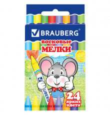 Восковые мелки BRAUBERG, НАБОР 24 цвета, 222964