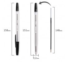 Ручка шариковая BRAUBERG Line, ЧЕРНАЯ, корпус прозрачный, узел 1мм, линия письма 0,5мм, 141098