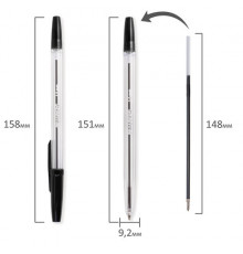 Ручка шариковая BRAUBERG Line, ЧЕРНАЯ, корпус прозрачный, узел 1мм, линия письма 0,5мм, 141098