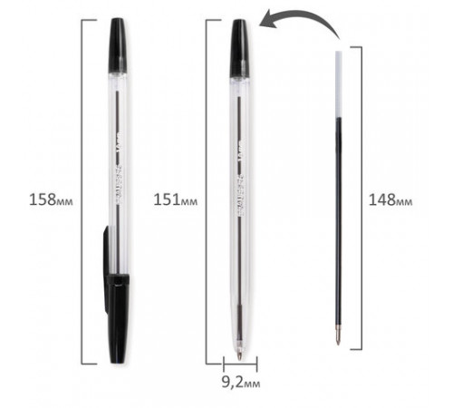 Ручка шариковая BRAUBERG Line, ЧЕРНАЯ, корпус прозрачный, узел 1мм, линия письма 0,5мм, 141098