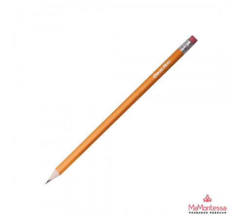 Карандаши чернографитные простые с ластиком HB, ВЫГОДНАЯ УПАКОВКА КОМПЛЕКТ 12 штук, ОФИСМАГ, 180638