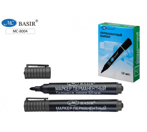 Маркер: перманентный; цветной корпус, пулевидный наконечник 3,0 mm /чёрный цвет/ МС-8004/чёрн/