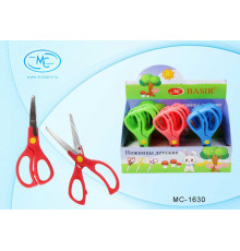 Ножницы: детские, с пластиковыми ручками, длина ножниц 13,0 см, лезвие 5,5 см, в дисплее, 4 цвета. мс-1630