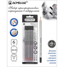 Набор чернографитных карандашей ACMELIAE 6 твердостей (2H,HB,2B,4B,6B,8B) в блистере, 43709
