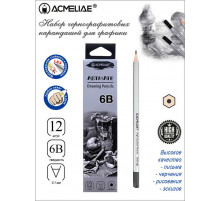 Карандаш чернографитный 6B ACMELIAE шестигранный, корпус серебряный, 8000-6B EAN